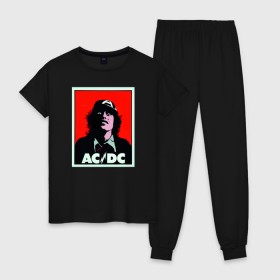 Женская пижама хлопок с принтом AC/DC: T-SHIRT в Кировске, 100% хлопок | брюки и футболка прямого кроя, без карманов, на брюках мягкая резинка на поясе и по низу штанин | acdc