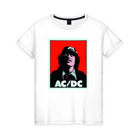 Женская футболка хлопок с принтом AC/DC: T-SHIRT в Кировске, 100% хлопок | прямой крой, круглый вырез горловины, длина до линии бедер, слегка спущенное плечо | acdc