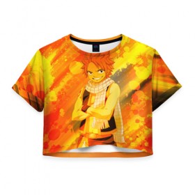 Женская футболка 3D укороченная с принтом Fire в Кировске, 100% полиэстер | круглая горловина, длина футболки до линии талии, рукава с отворотами | fairy tail | хвост феи