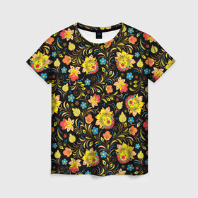Женская футболка 3D с принтом Цветочный узор в Кировске, 100% полиэфир ( синтетическое хлопкоподобное полотно) | прямой крой, круглый вырез горловины, длина до линии бедер | лепестки | орнамент | прикольные картинки | узор | цветочки | цветы