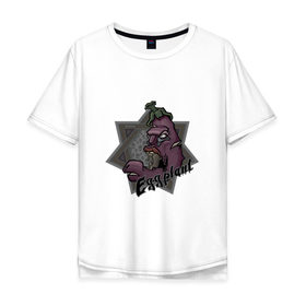 Мужская футболка хлопок Oversize с принтом ЗомбиБаклажан в Кировске, 100% хлопок | свободный крой, круглый ворот, “спинка” длиннее передней части | арт | баклажан | веган | звезда | зомби | мультик | овощи | череп