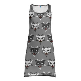 Платье-майка 3D с принтом Злые котики в Кировске, 100% полиэстер | полуприлегающий силуэт, широкие бретели, круглый вырез горловины, удлиненный подол сзади. | дьявол | звезда | кот | котик | кошка | милота | пентаграмма | серый | юмор