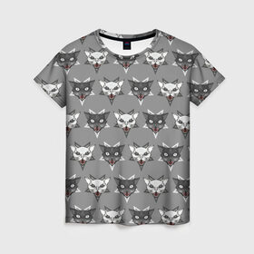 Женская футболка 3D с принтом Злые котики в Кировске, 100% полиэфир ( синтетическое хлопкоподобное полотно) | прямой крой, круглый вырез горловины, длина до линии бедер | дьявол | звезда | кот | котик | кошка | милота | пентаграмма | серый | юмор