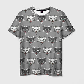 Мужская футболка 3D с принтом Злые котики в Кировске, 100% полиэфир | прямой крой, круглый вырез горловины, длина до линии бедер | Тематика изображения на принте: дьявол | звезда | кот | котик | кошка | милота | пентаграмма | серый | юмор