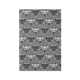Обложка для паспорта матовая кожа с принтом Сатанинские котики в Кировске, натуральная матовая кожа | размер 19,3 х 13,7 см; прозрачные пластиковые крепления | дьявол | звезда | кот | котик | кошка | милота | пентаграмма | серый | юмор