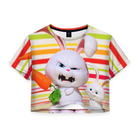 Женская футболка 3D укороченная с принтом Злой кролик в Кировске, 100% полиэстер | круглая горловина, длина футболки до линии талии, рукава с отворотами | животные | злой | игрушка | кролик | мультфильм | тайная жизнь домашних животных