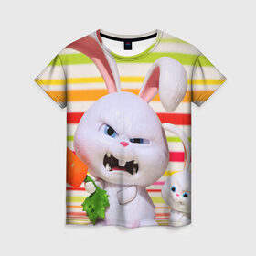 Женская футболка 3D с принтом Злой кролик в Кировске, 100% полиэфир ( синтетическое хлопкоподобное полотно) | прямой крой, круглый вырез горловины, длина до линии бедер | животные | злой | игрушка | кролик | мультфильм | тайная жизнь домашних животных