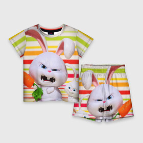 Детский костюм с шортами 3D с принтом Злой кролик в Кировске,  |  | Тематика изображения на принте: животные | злой | игрушка | кролик | мультфильм | тайная жизнь домашних животных