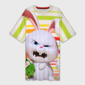 Платье-футболка 3D с принтом Злой кролик в Кировске,  |  | Тематика изображения на принте: животные | злой | игрушка | кролик | мультфильм | тайная жизнь домашних животных