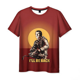 Мужская футболка 3D с принтом Сталин: I`ll Be Back в Кировске, 100% полиэфир | прямой крой, круглый вырез горловины, длина до линии бедер | Тематика изображения на принте: история | о.м.с.к. | революция | ссср | сталин | супергерои