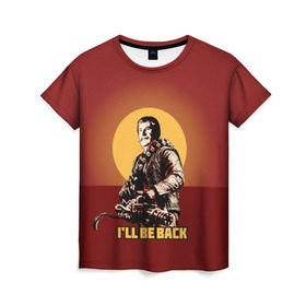 Женская футболка 3D с принтом Сталин: I`ll Be Back в Кировске, 100% полиэфир ( синтетическое хлопкоподобное полотно) | прямой крой, круглый вырез горловины, длина до линии бедер | история | о.м.с.к. | революция | ссср | сталин | супергерои