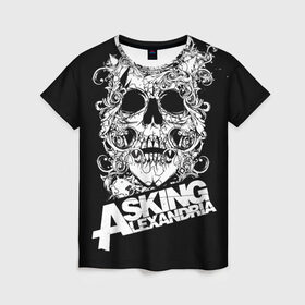 Женская футболка 3D с принтом Asking Alexandria в Кировске, 100% полиэфир ( синтетическое хлопкоподобное полотно) | прямой крой, круглый вырез горловины, длина до линии бедер | asking alexandria | музыка | рок | череп