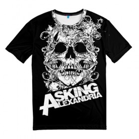 Мужская футболка 3D с принтом Asking Alexandria в Кировске, 100% полиэфир | прямой крой, круглый вырез горловины, длина до линии бедер | Тематика изображения на принте: asking alexandria | музыка | рок | череп