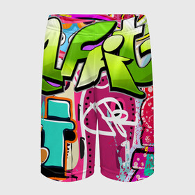 Детские спортивные шорты 3D с принтом Граффити в Кировске,  100% полиэстер
 | пояс оформлен широкой мягкой резинкой, ткань тянется
 | балон | граффити | краски | молодежь | рисунок | стена | стиль | улица | уличный образ