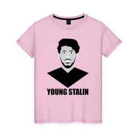 Женская футболка хлопок с принтом Young Stalin в Кировске, 100% хлопок | прямой крой, круглый вырез горловины, длина до линии бедер, слегка спущенное плечо | молодой | патриот | россия | советский | ссср | сталин
