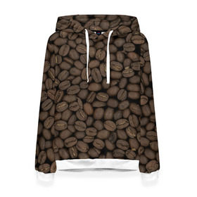 Женская толстовка 3D с принтом Кофейные зёрна в Кировске, 100% полиэстер  | двухслойный капюшон со шнурком для регулировки, мягкие манжеты на рукавах и по низу толстовки, спереди карман-кенгуру с мягким внутренним слоем. | Тематика изображения на принте: coffee | coffee grains | grains | кофе | кофейные зёрна