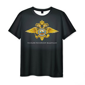 Мужская футболка 3D с принтом Полиция Российской Федерации в Кировске, 100% полиэфир | прямой крой, круглый вырез горловины, длина до линии бедер | Тематика изображения на принте: милиция