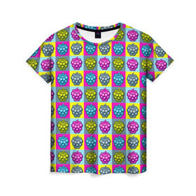 Женская футболка 3D с принтом POP ART в Кировске, 100% полиэфир ( синтетическое хлопкоподобное полотно) | прямой крой, круглый вырез горловины, длина до линии бедер | popart | малина | поп арт | ягоды