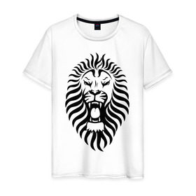 Мужская футболка хлопок с принтом Lion в Кировске, 100% хлопок | прямой крой, круглый вырез горловины, длина до линии бедер, слегка спущенное плечо. | зверь | лев | царь