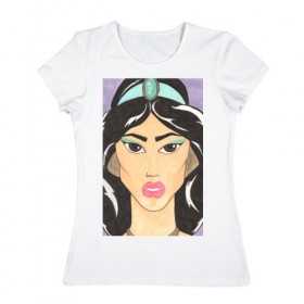Женская футболка хлопок с принтом Принцесса Жасмин в Кировске, 100% хлопок | прямой крой, круглый вырез горловины, длина до линии бедер, слегка спущенное плечо | fashion | дизайнерские | для девушек | мультфильмы
