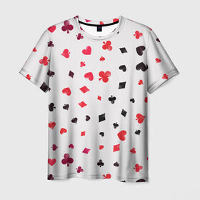 Мужская футболка 3D с принтом Карточные масти в Кировске, 100% полиэфир | прямой крой, круглый вырез горловины, длина до линии бедер | бубны | казино | карты | крести | пики | покер | туз | червы