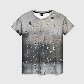 Женская футболка 3D с принтом Капли на стекле в Кировске, 100% полиэфир ( синтетическое хлопкоподобное полотно) | прямой крой, круглый вырез горловины, длина до линии бедер | дождь | капли | осень | стекло