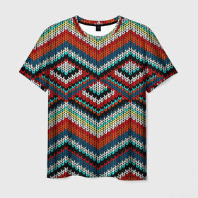 Мужская футболка 3D с принтом Узоры вышивки в Кировске, 100% полиэфир | прямой крой, круглый вырез горловины, длина до линии бедер | вязаный | зигзаг | ромбы | свитер