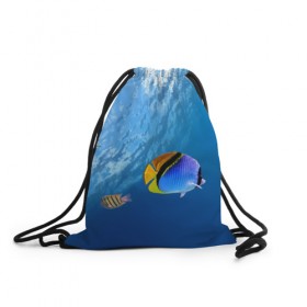 Рюкзак-мешок 3D с принтом Море в Кировске, 100% полиэстер | плотность ткани — 200 г/м2, размер — 35 х 45 см; лямки — толстые шнурки, застежка на шнуровке, без карманов и подкладки | вода | волна | море | океан | подводный мир | рыба | солнце