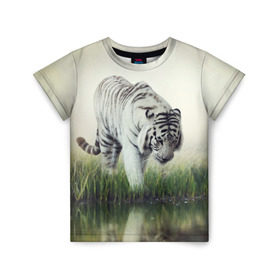 Детская футболка 3D с принтом Белый тигр в Кировске, 100% гипоаллергенный полиэфир | прямой крой, круглый вырез горловины, длина до линии бедер, чуть спущенное плечо, ткань немного тянется | дикая кошка | природа | тигр | хищник