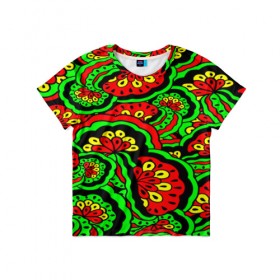 Детская футболка 3D с принтом Lishow в Кировске, 100% гипоаллергенный полиэфир | прямой крой, круглый вырез горловины, длина до линии бедер, чуть спущенное плечо, ткань немного тянется | зеленый | красный | орнамент | этно | яркий