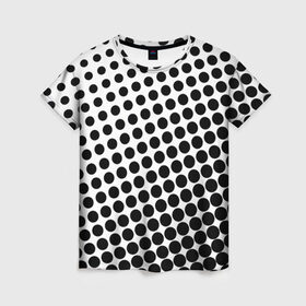 Женская футболка 3D с принтом Белый в горошек в Кировске, 100% полиэфир ( синтетическое хлопкоподобное полотно) | прямой крой, круглый вырез горловины, длина до линии бедер | Тематика изображения на принте: горошек | текстура | черный