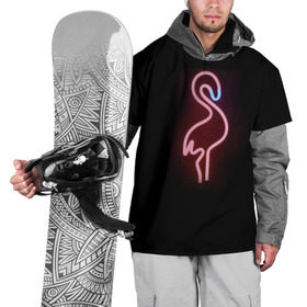 Накидка на куртку 3D с принтом Светящийся фламинго в Кировске, 100% полиэстер |  | неон | птицы | фламинго