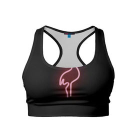 Женский спортивный топ 3D с принтом Светящийся фламинго в Кировске, 82% полиэстер, 18% спандекс Ткань безопасна для здоровья, позволяет коже дышать, не мнется и не растягивается |  | неон | птицы | фламинго