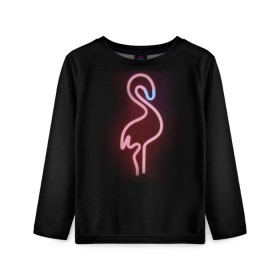 Детский лонгслив 3D с принтом Светящийся фламинго в Кировске, 100% полиэстер | длинные рукава, круглый вырез горловины, полуприлегающий силуэт
 | неон | птицы | фламинго