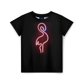 Детская футболка 3D с принтом Светящийся фламинго в Кировске, 100% гипоаллергенный полиэфир | прямой крой, круглый вырез горловины, длина до линии бедер, чуть спущенное плечо, ткань немного тянется | неон | птицы | фламинго
