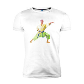 Мужская футболка премиум с принтом Каратист в Кировске, 92% хлопок, 8% лайкра | приталенный силуэт, круглый вырез ворота, длина до линии бедра, короткий рукав | геометрия | каратэ | полигональный | спорт