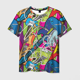 Мужская футболка 3D с принтом POP ART в Кировске, 100% полиэфир | прямой крой, круглый вырез горловины, длина до линии бедер | music | popart | rock | гитара | поп арт