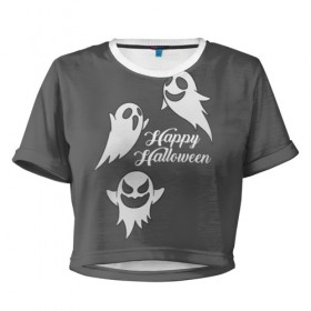 Женская футболка 3D укороченная с принтом Halloween в Кировске, 100% полиэстер | круглая горловина, длина футболки до линии талии, рукава с отворотами | cat | dark | halloween | вамп | вампир | ведьма | готика | кот | кошка | магия | ночь | тыква | хэллоуин