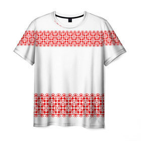 Мужская футболка 3D с принтом Славянский орнамент (на белом) в Кировске, 100% полиэфир | прямой крой, круглый вырез горловины, длина до линии бедер | орнамент | россия | славяне | узор