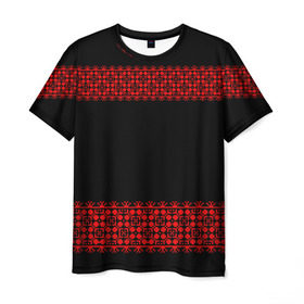 Мужская футболка 3D с принтом Славянский орнамент (на чёрном) в Кировске, 100% полиэфир | прямой крой, круглый вырез горловины, длина до линии бедер | орнамент | россия | славяне | узор