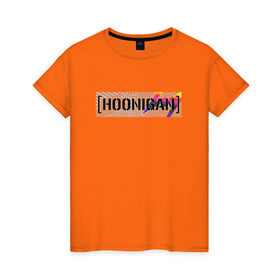 Женская футболка хлопок с принтом HOONIGAN в Кировске, 100% хлопок | прямой крой, круглый вырез горловины, длина до линии бедер, слегка спущенное плечо | hoonigan