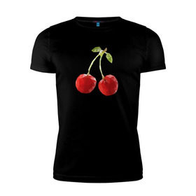 Мужская футболка премиум с принтом Вишенки в Кировске, 92% хлопок, 8% лайкра | приталенный силуэт, круглый вырез ворота, длина до линии бедра, короткий рукав | вишня | отдых | отпуск | тропик | фрукты | ягоды