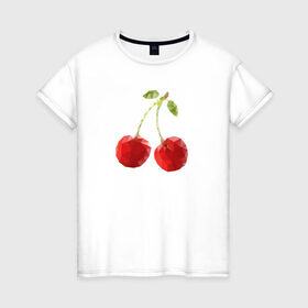 Женская футболка хлопок с принтом Вишенки в Кировске, 100% хлопок | прямой крой, круглый вырез горловины, длина до линии бедер, слегка спущенное плечо | вишня | отдых | отпуск | тропик | фрукты | ягоды