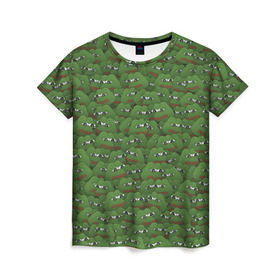Женская футболка 3D с принтом Грустные лягушки в Кировске, 100% полиэфир ( синтетическое хлопкоподобное полотно) | прямой крой, круглый вырез горловины, длина до линии бедер | frog | mem | sad | мем