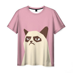 Мужская футболка 3D с принтом Grumpy cat pink в Кировске, 100% полиэфир | прямой крой, круглый вырез горловины, длина до линии бедер | кот | мем | угрюмый