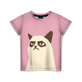 Детская футболка 3D с принтом Grumpy cat pink в Кировске, 100% гипоаллергенный полиэфир | прямой крой, круглый вырез горловины, длина до линии бедер, чуть спущенное плечо, ткань немного тянется | кот | мем | угрюмый