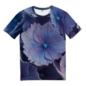 Мужская футболка 3D с принтом Синие цветочки в Кировске, 100% полиэфир | прямой крой, круглый вырез горловины, длина до линии бедер | Тематика изображения на принте: синий | сиреневый | цветок | цветы