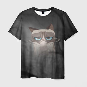 Мужская футболка 3D с принтом Grumpy Cat в Кировске, 100% полиэфир | прямой крой, круглый вырез горловины, длина до линии бедер | кот | мем | угрюмый