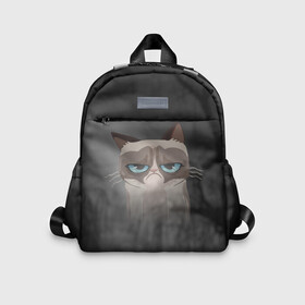 Детский рюкзак 3D с принтом Grumpy Cat в Кировске, 100% полиэстер | лямки с регулируемой длиной, сверху петелька, чтобы рюкзак можно было повесить на вешалку. Основное отделение закрывается на молнию, как и внешний карман. Внутри дополнительный карман. По бокам два дополнительных кармашка | Тематика изображения на принте: кот | мем | угрюмый