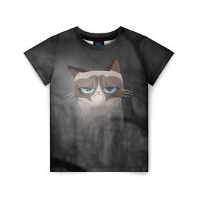 Детская футболка 3D с принтом Grumpy Cat в Кировске, 100% гипоаллергенный полиэфир | прямой крой, круглый вырез горловины, длина до линии бедер, чуть спущенное плечо, ткань немного тянется | кот | мем | угрюмый